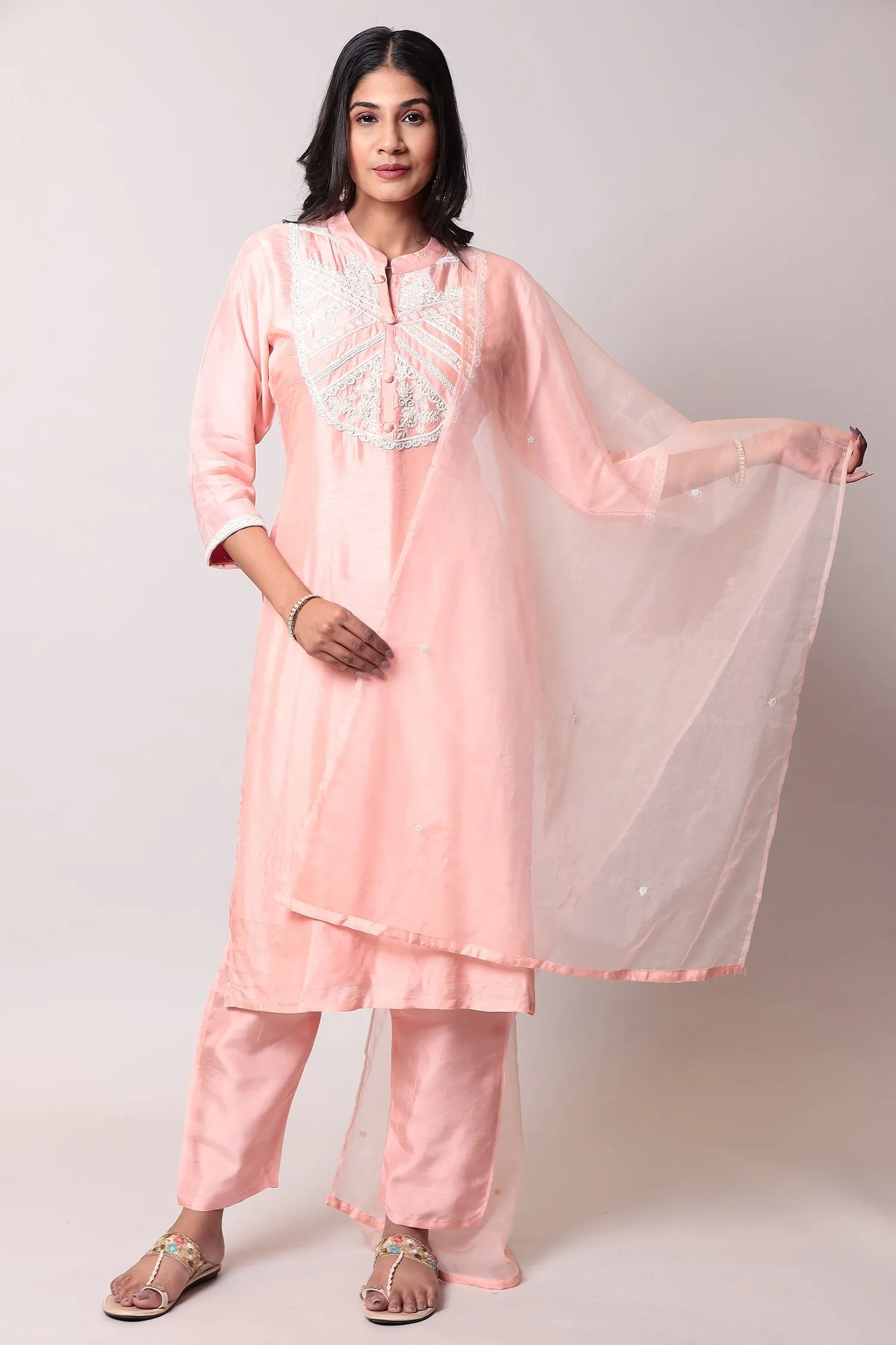 Cotton Straight Kurta Pant with Pearl and Thread work.