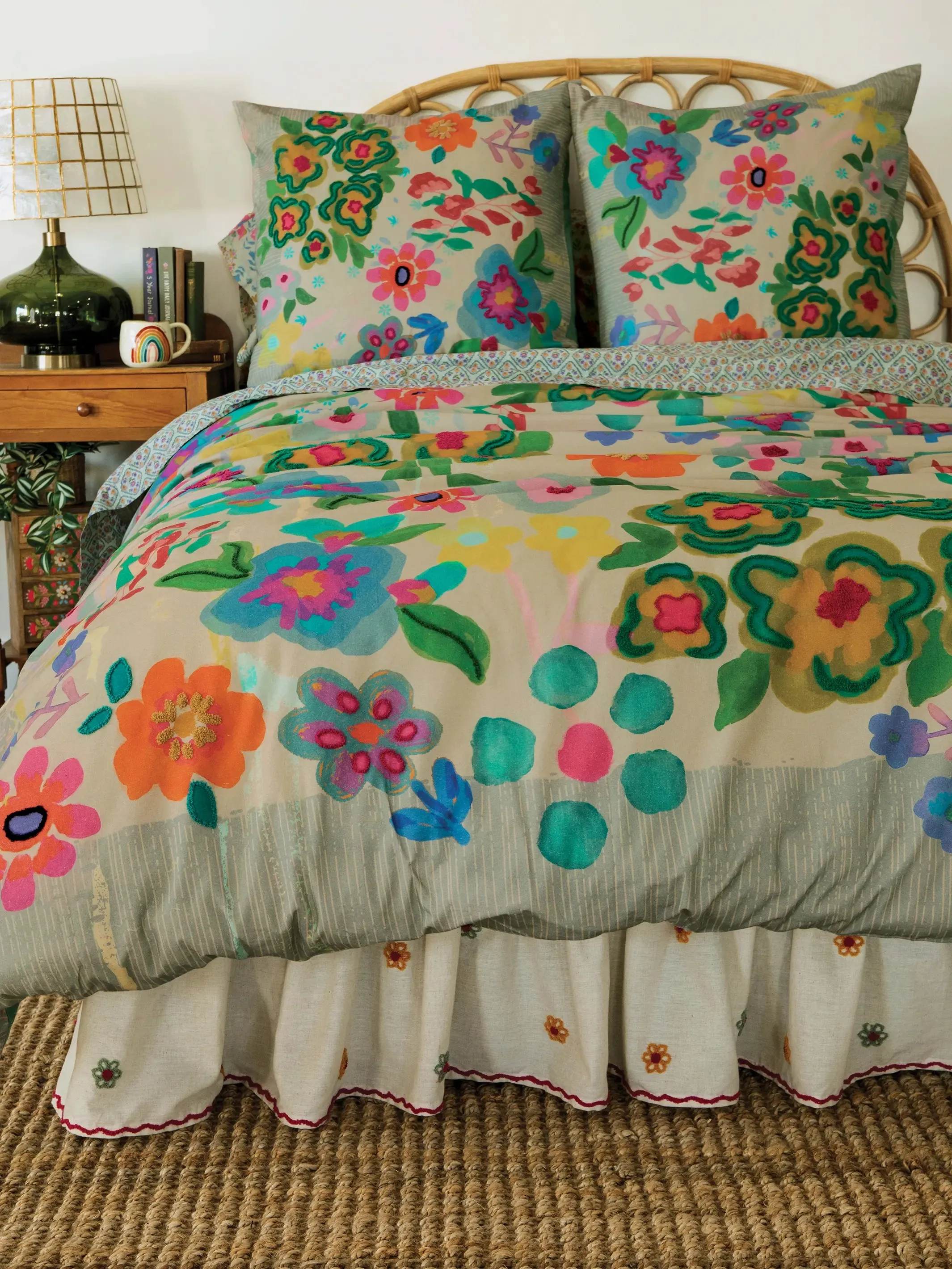 Cotton Tufted Embroidered Duvet Cover - Floral Garden