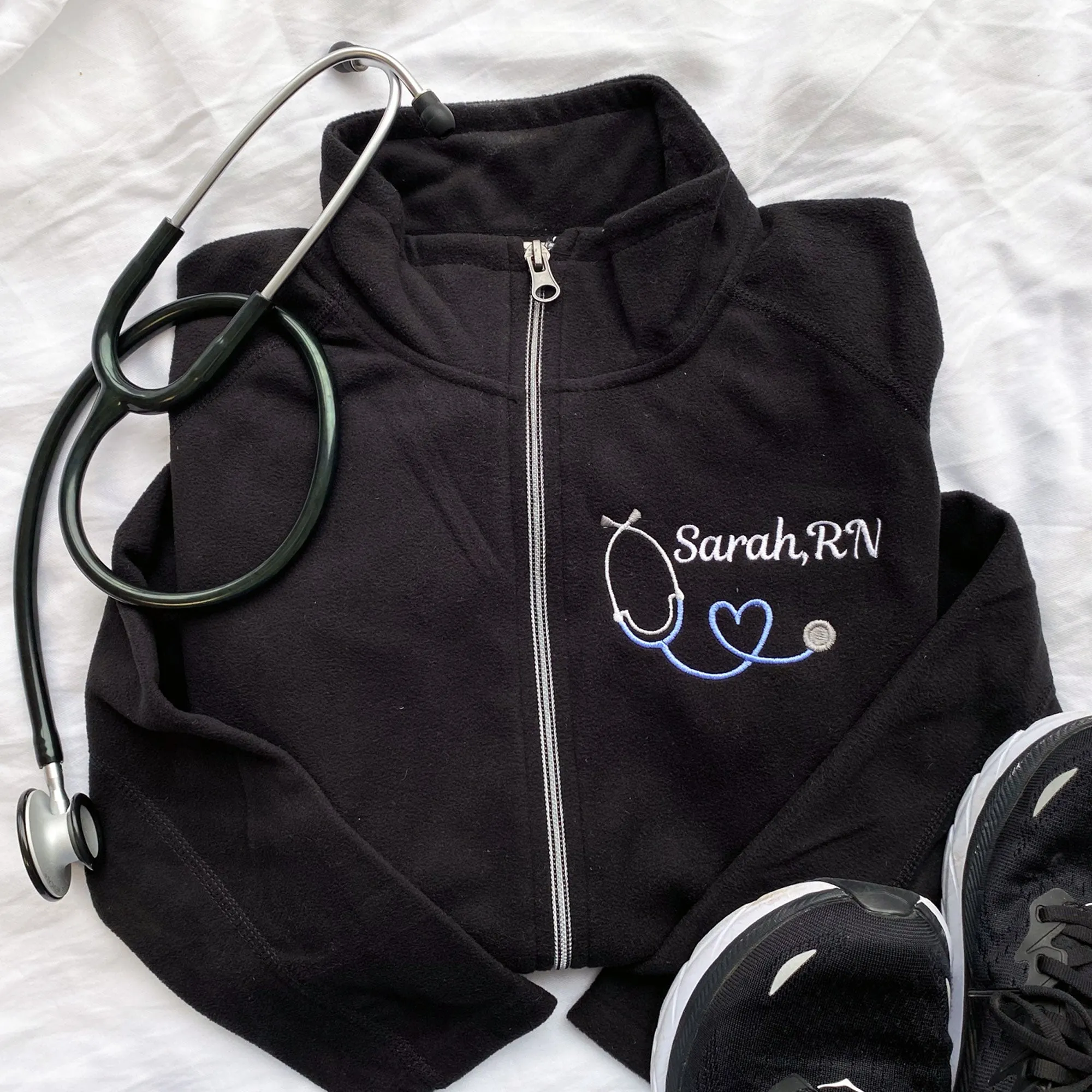 Custom Mini Heart Stethoscope Nurse Fleece Full Zip