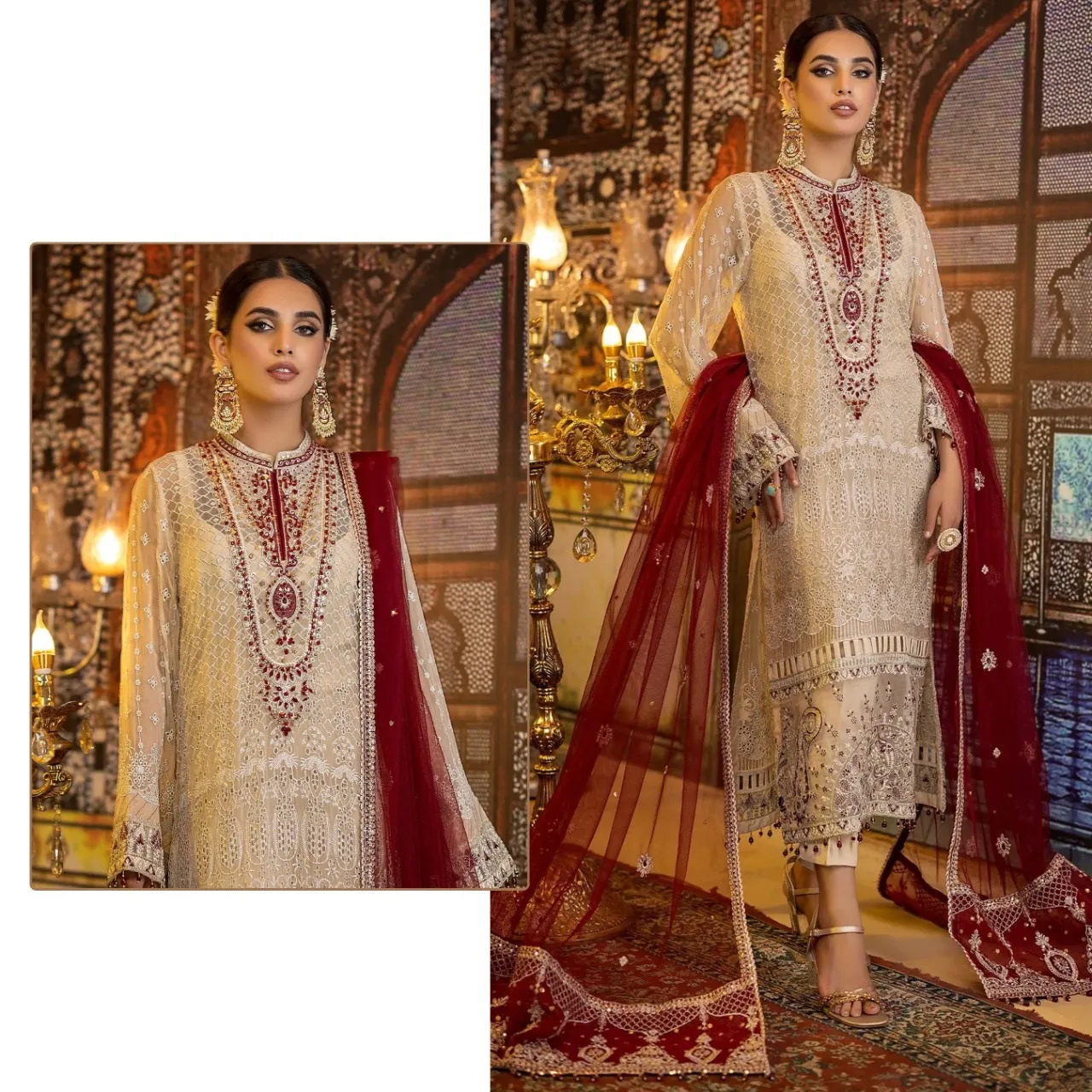 Dark Ivory Pakistani Style Salawar Kameez