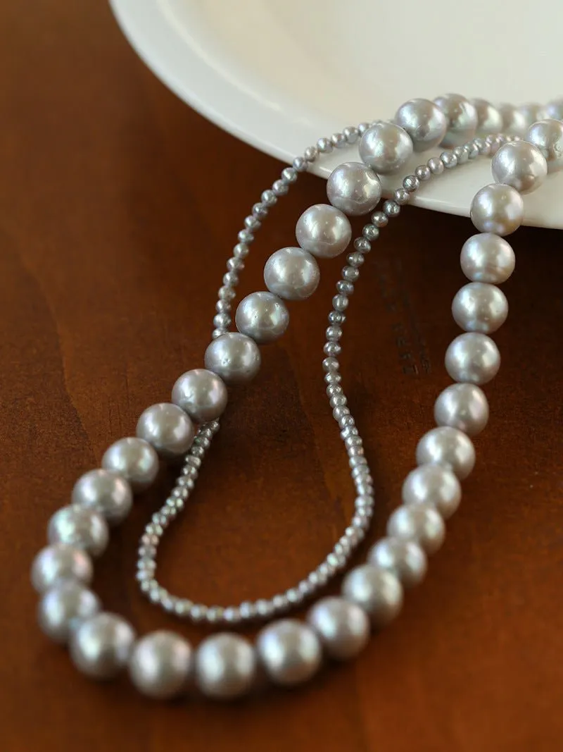 Double-Layer Freshwater Gray Pearl Necklace