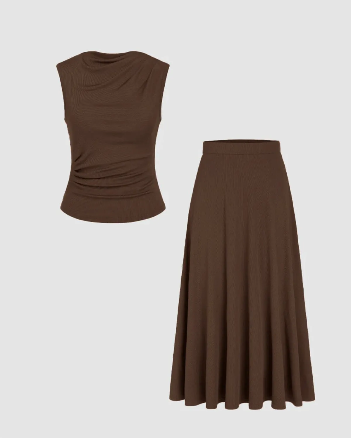 EARTHY BROWN CO-ORD SET SKIRT