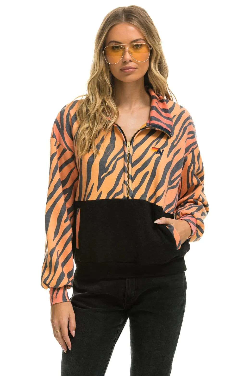 FLEECE UNISEX HALF ZIP COLOR BLOCK JACKET - TIGER