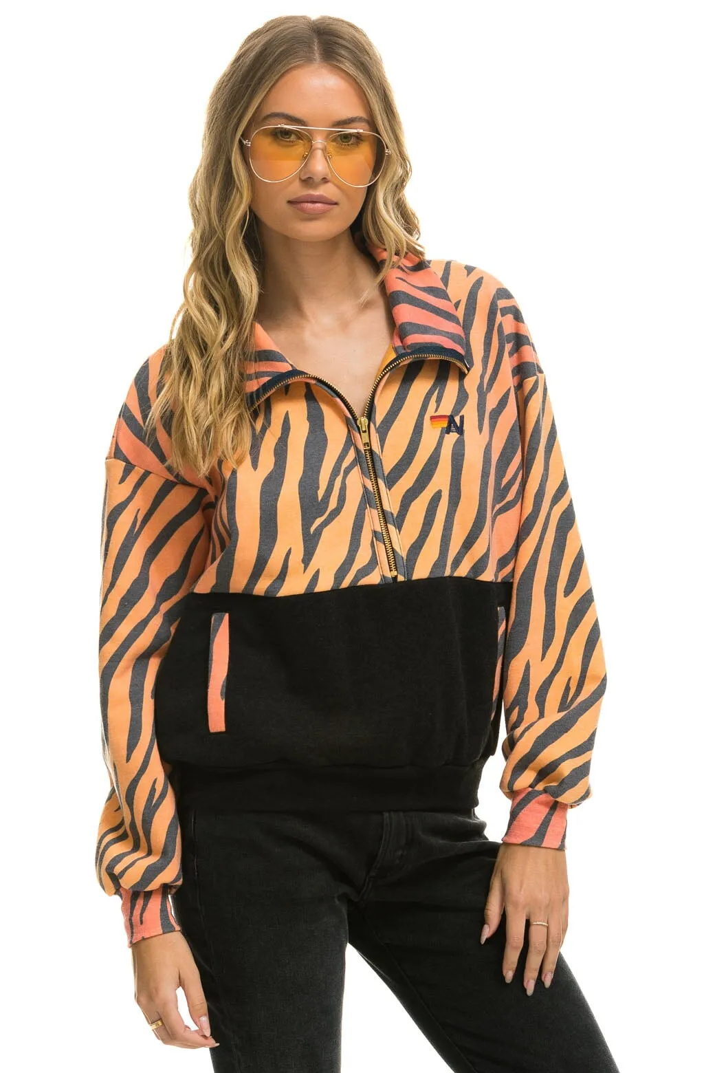 FLEECE UNISEX HALF ZIP COLOR BLOCK JACKET - TIGER