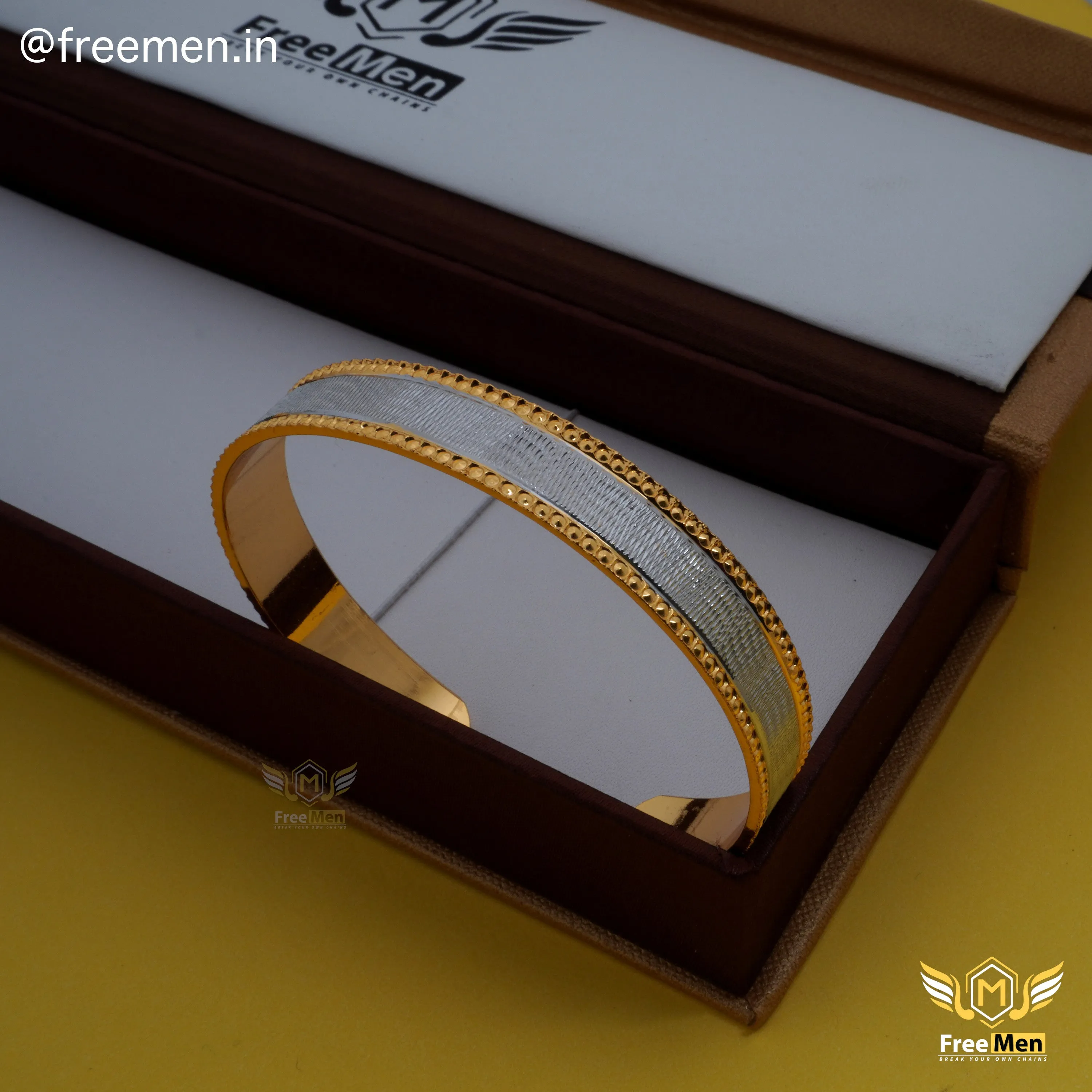 Freemen attractive Attention Golden & Silver Kada for Men - FM177