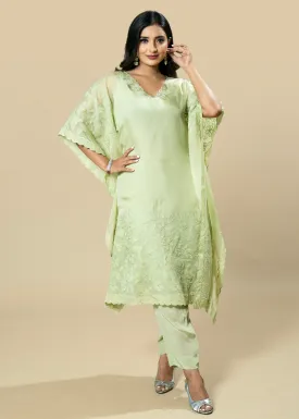 Georgette Organza Handcrafted Applique Lime Green kaftan