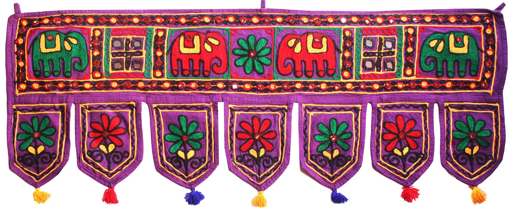 Gorgeous Door Hanging India Mirror Work Toran Indian Decor (Purple, 34 x 13 inches)