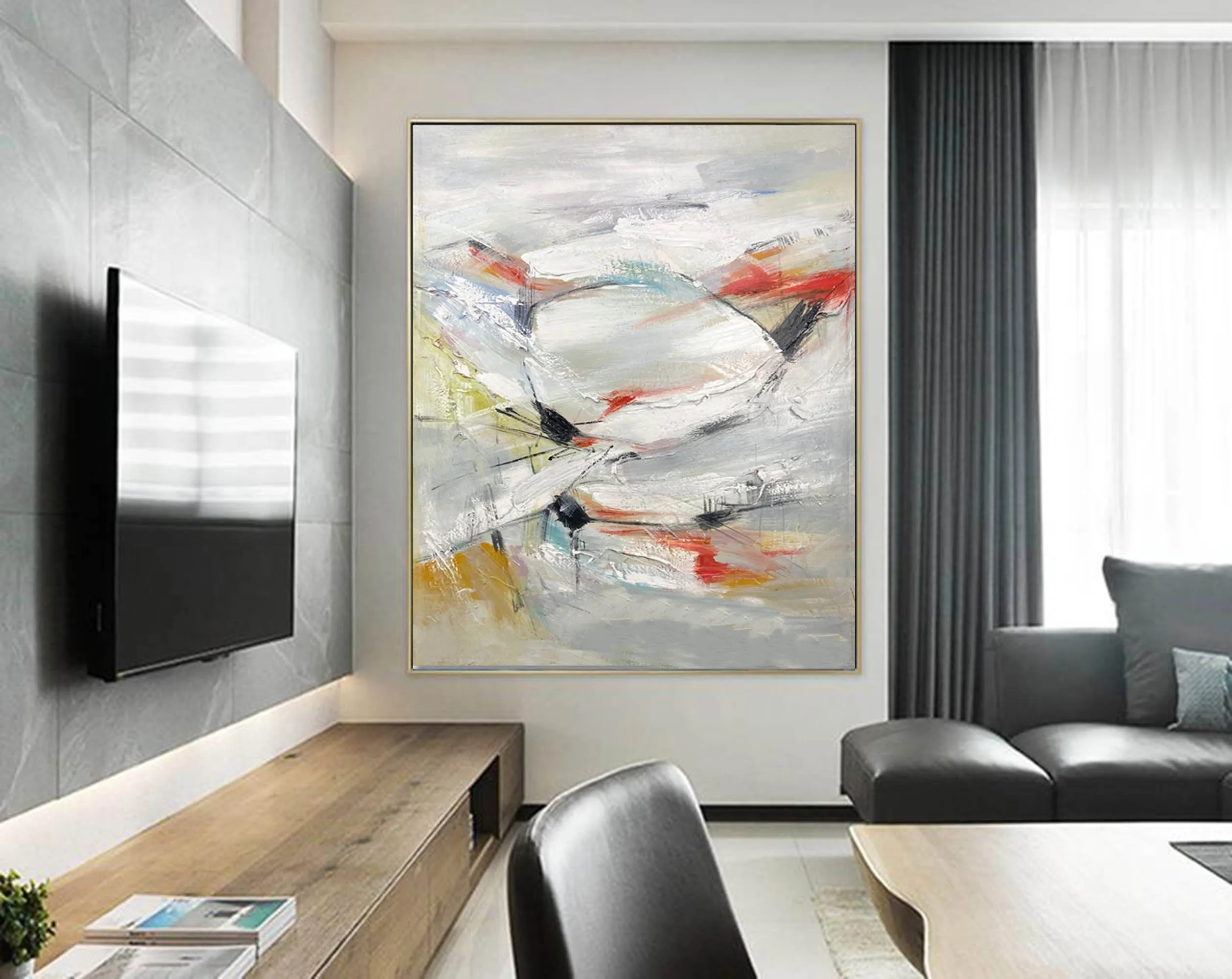 Gray Abstract Painting Oversized Modern Canvas Painting Sp071