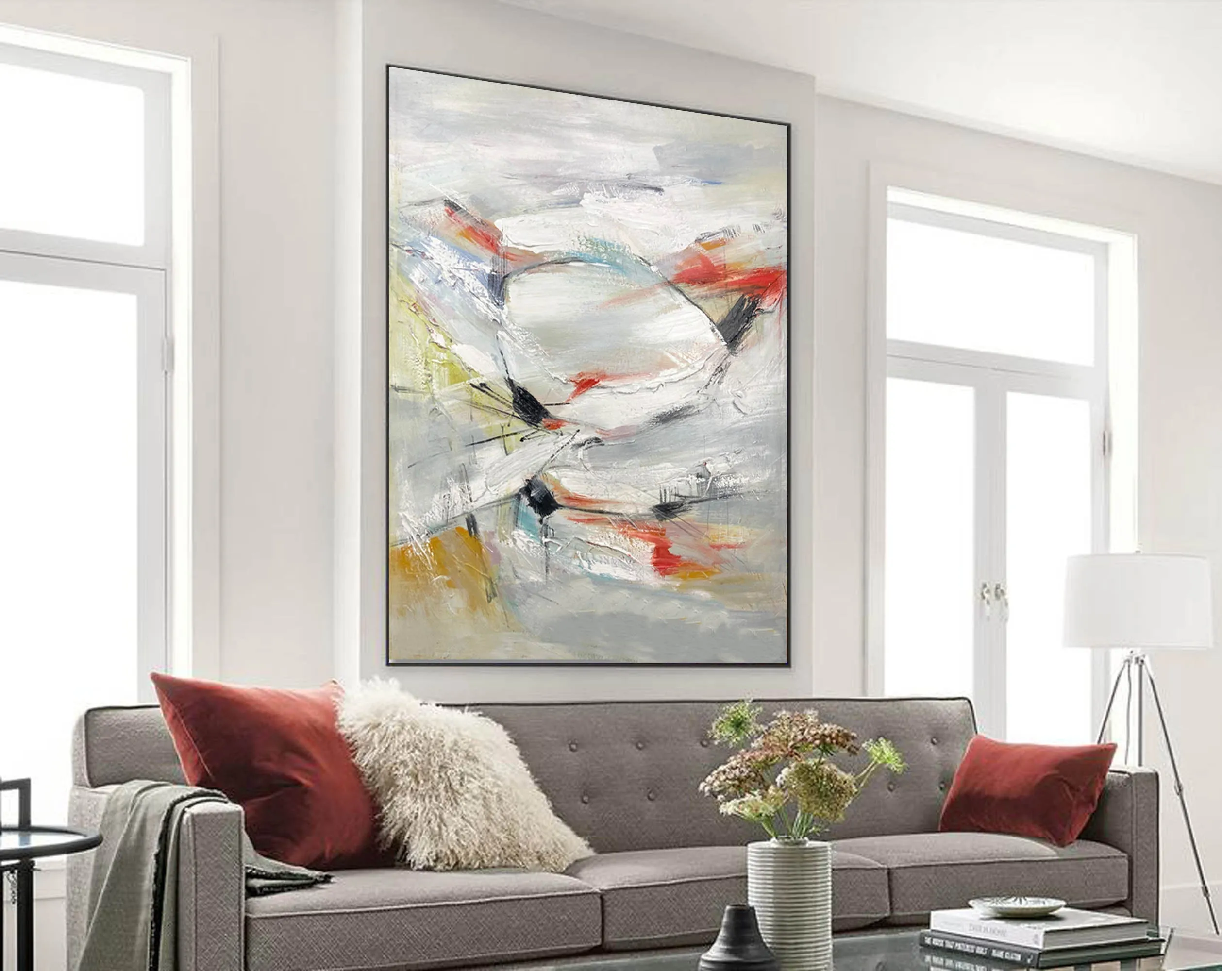 Gray Abstract Painting Oversized Modern Canvas Painting Sp071