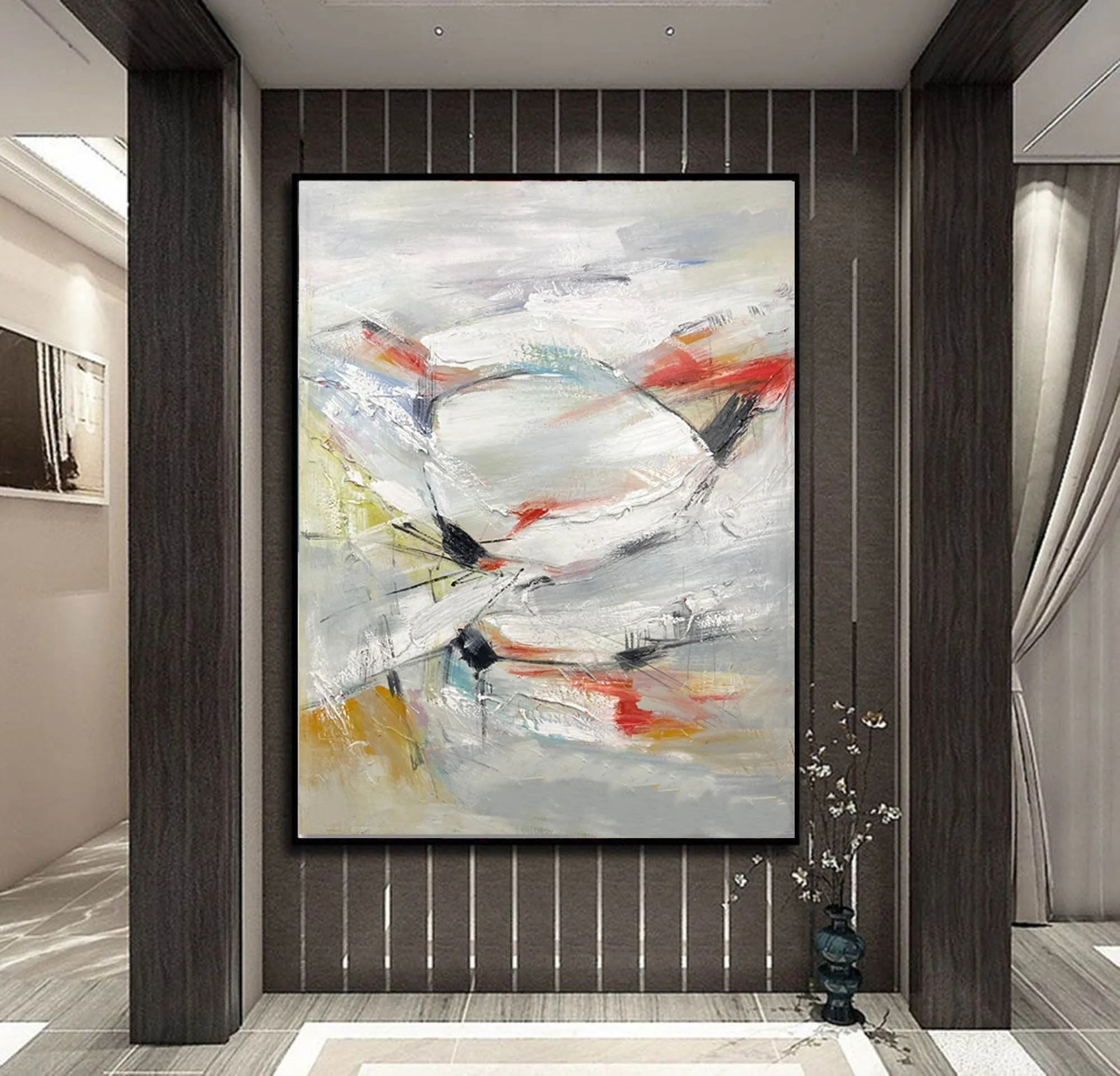 Gray Abstract Painting Oversized Modern Canvas Painting Sp071