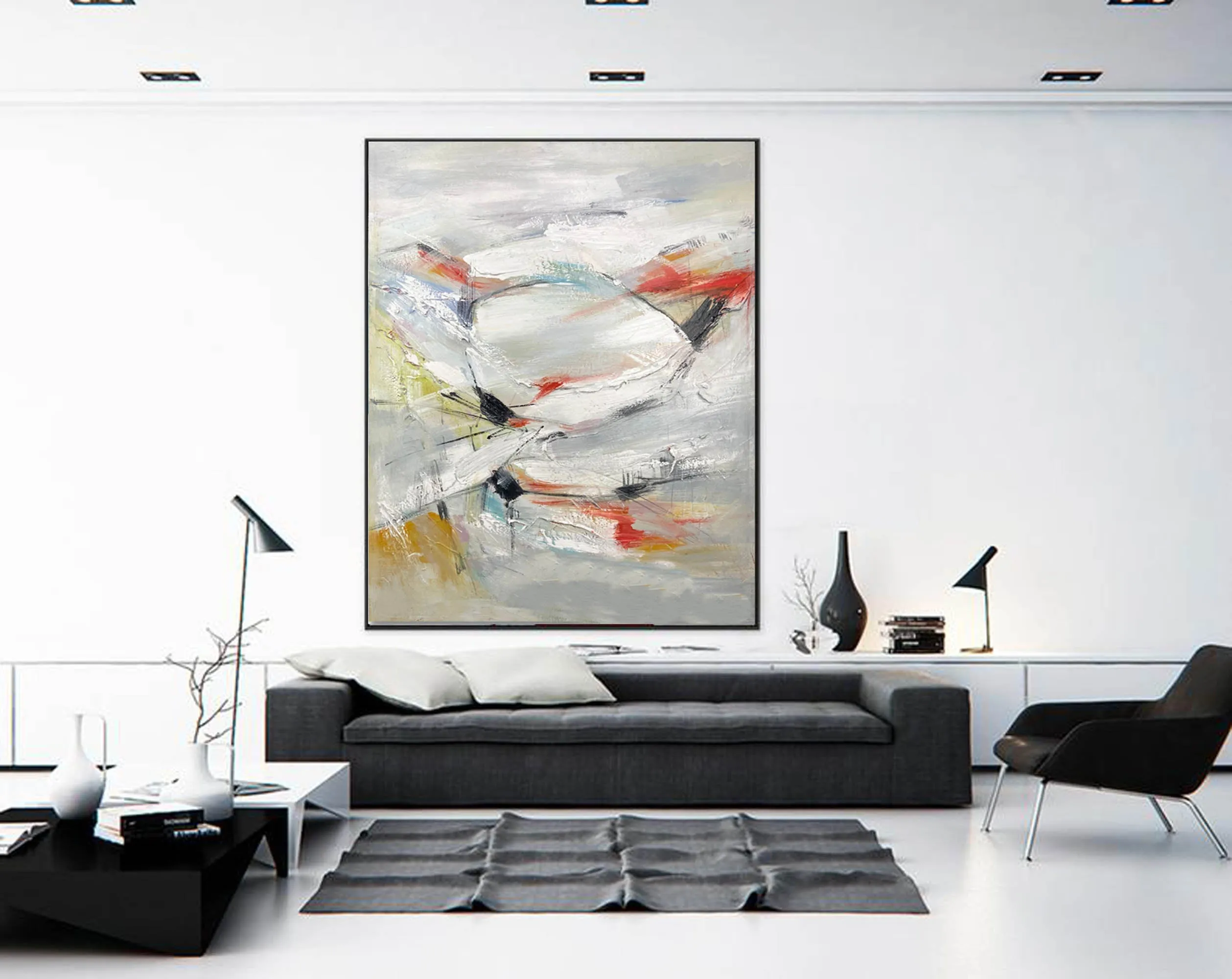 Gray Abstract Painting Oversized Modern Canvas Painting Sp071