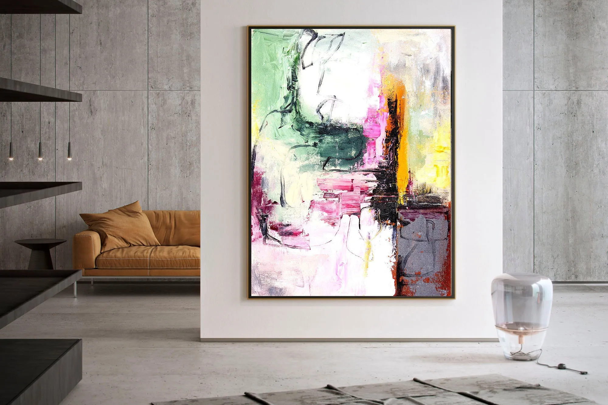 Green Pink Brown Abstract Painting on Canvas Original Paintings Kp059