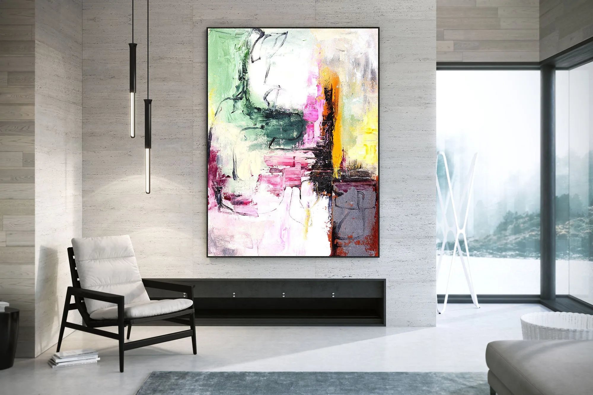 Green Pink Brown Abstract Painting on Canvas Original Paintings Kp059