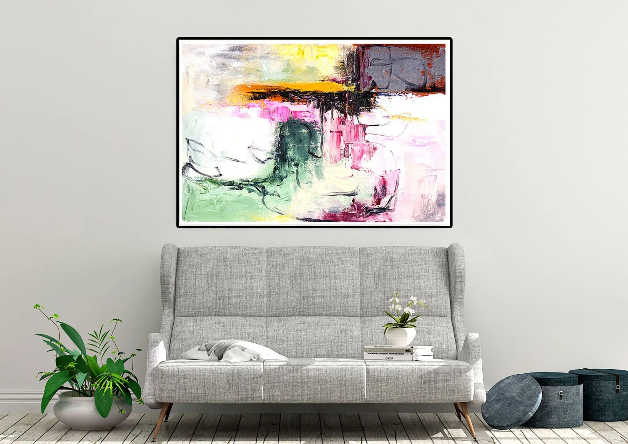 Green Pink Brown Abstract Painting on Canvas Original Paintings Kp059