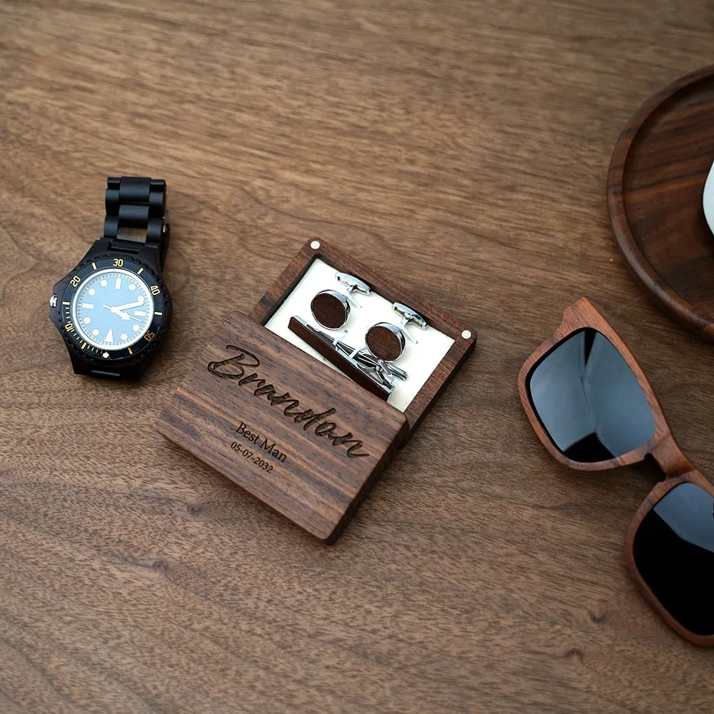 Groomsmen Customized Wood Cufflink & Tie Bar Set