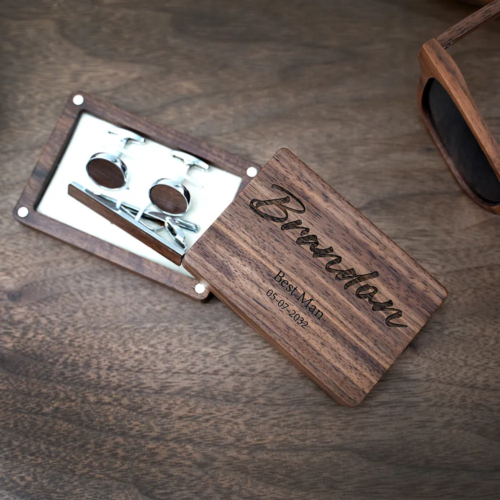 Groomsmen Customized Wood Cufflink & Tie Bar Set