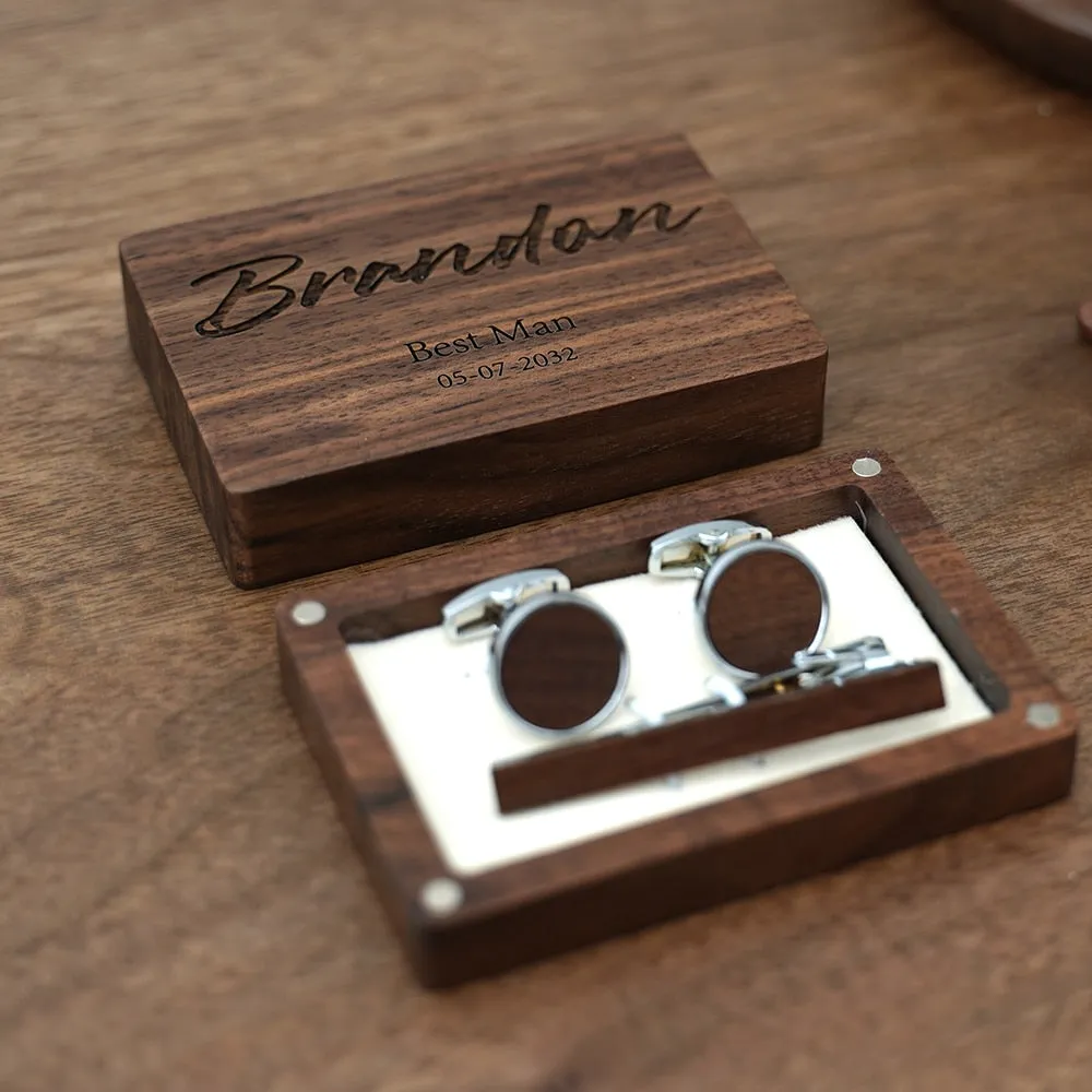 Groomsmen Customized Wood Cufflink & Tie Bar Set