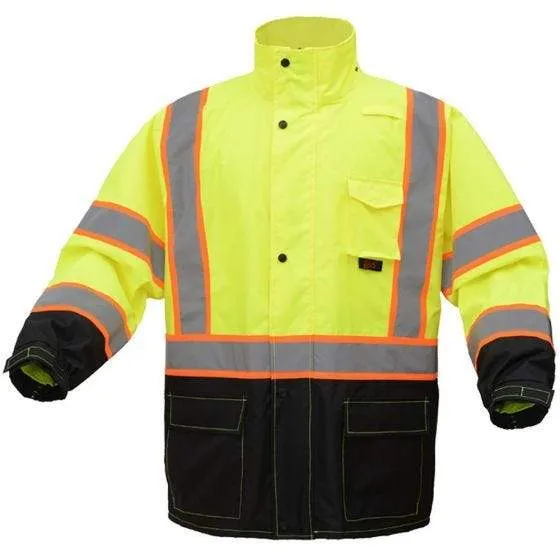 GSS CLASS 3 PREMIUM TWO TONE HOODED RAIN COAT BLACK BOTTOM 6005 LIME