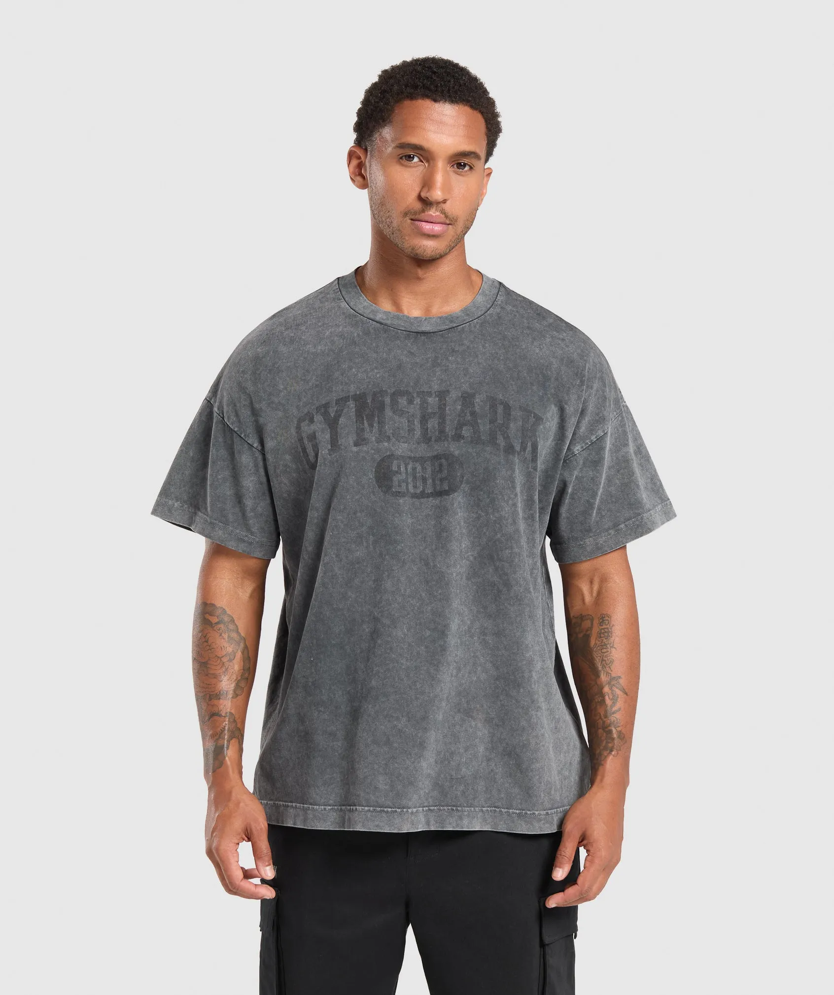 Gymshark Collegiate Shadow Washed T-Shirt - Asphalt Grey