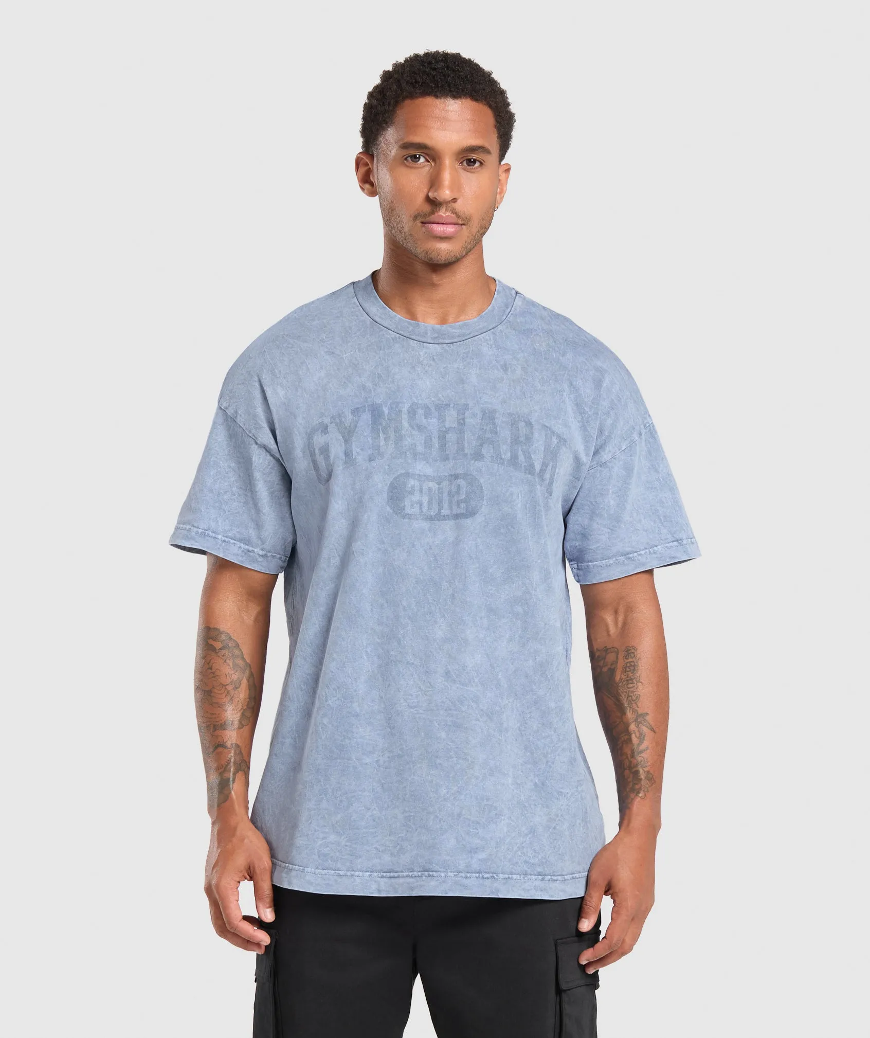 Gymshark Collegiate Shadow Washed T-Shirt - Faded Blue