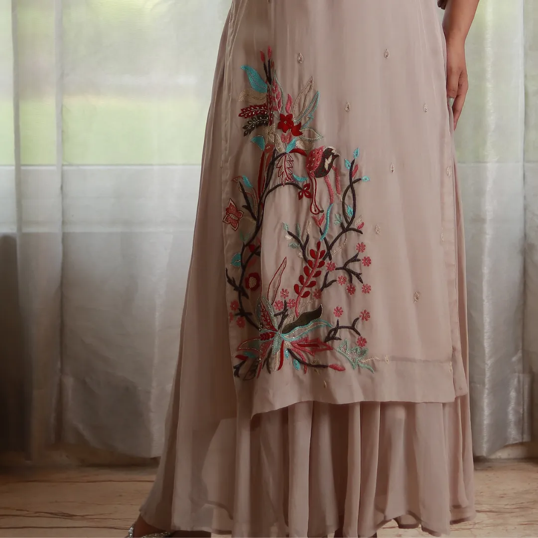 Hand-embroidered Georgette Dress with Buti Embroidery