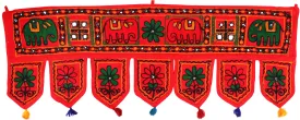 Handmade Toran Door Hanging Decoration India Decor (Red, 34 x 13 inches)