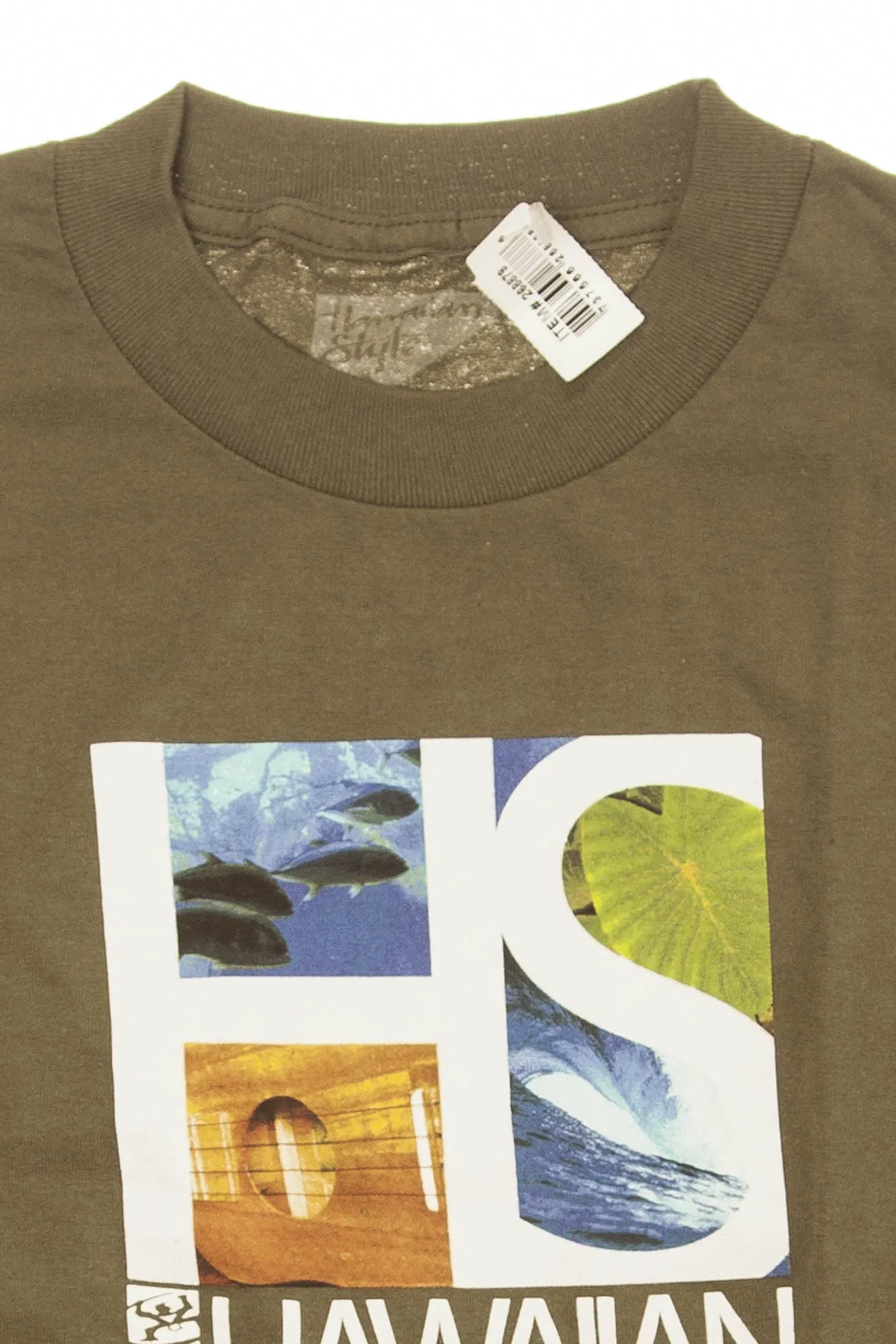 Hawaiian Style - Olive Green Short Sleeve Graphic T Shirt