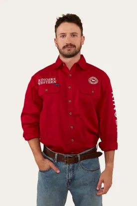 Hawkeye Mens Full Button Work Shirt - Red/White