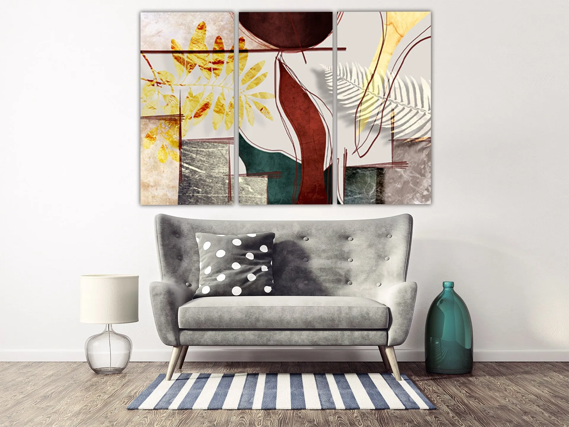 Herb prints modern abstract wall art paintings on canvas Leaves wall art Geometric wall art