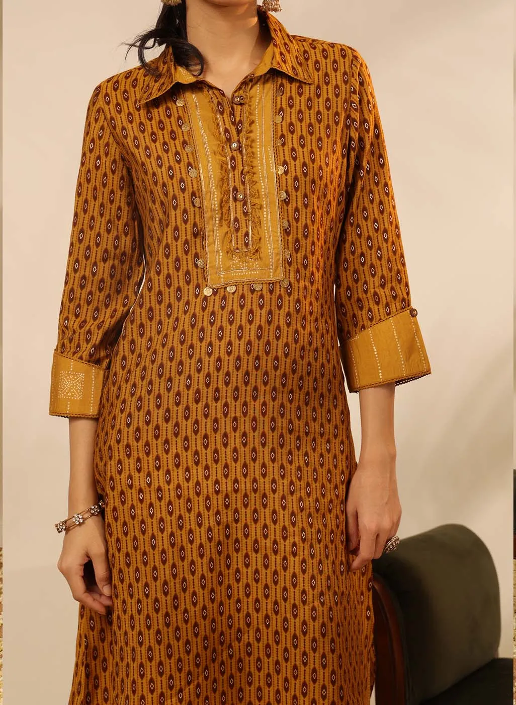 Honey Yellow Collared Straight Kurta