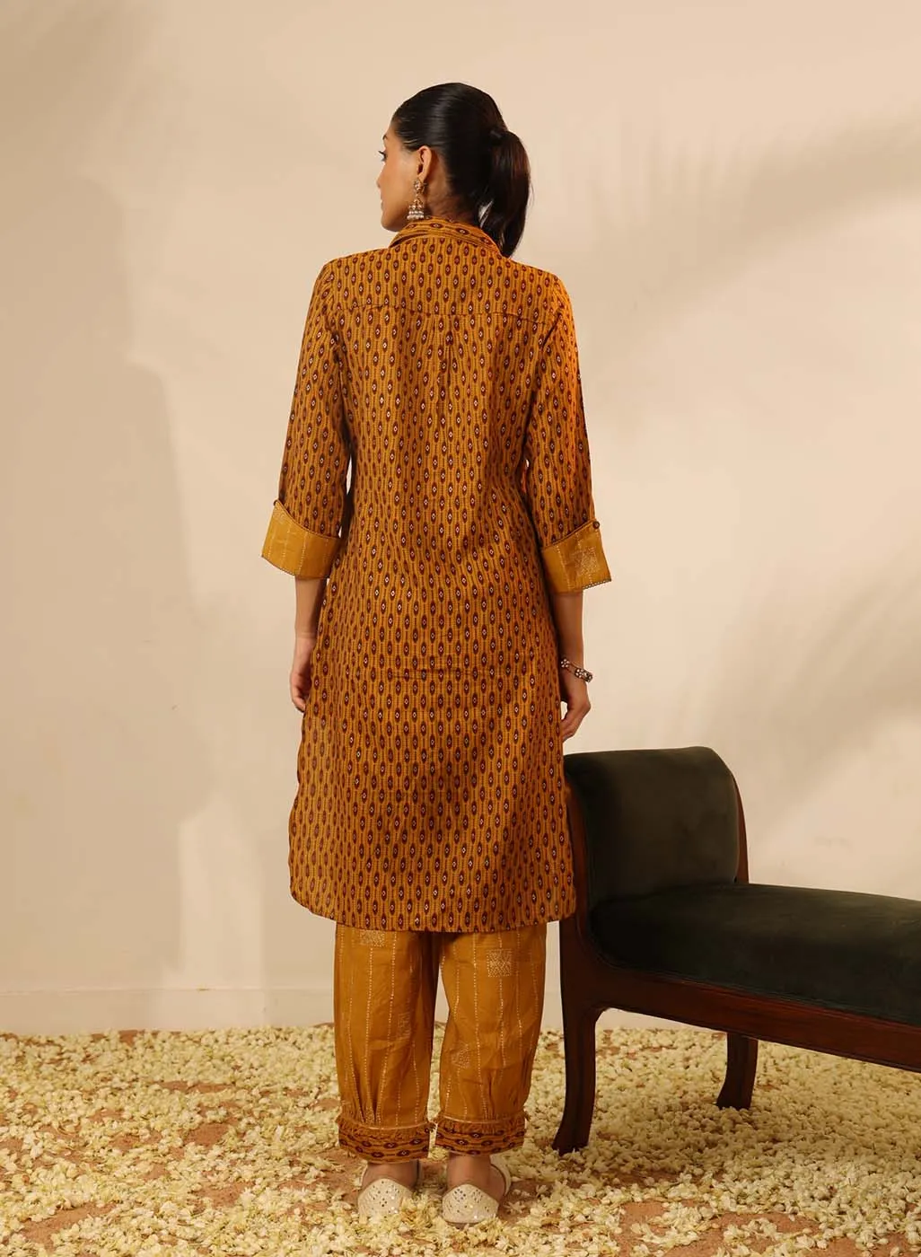 Honey Yellow Collared Straight Kurta