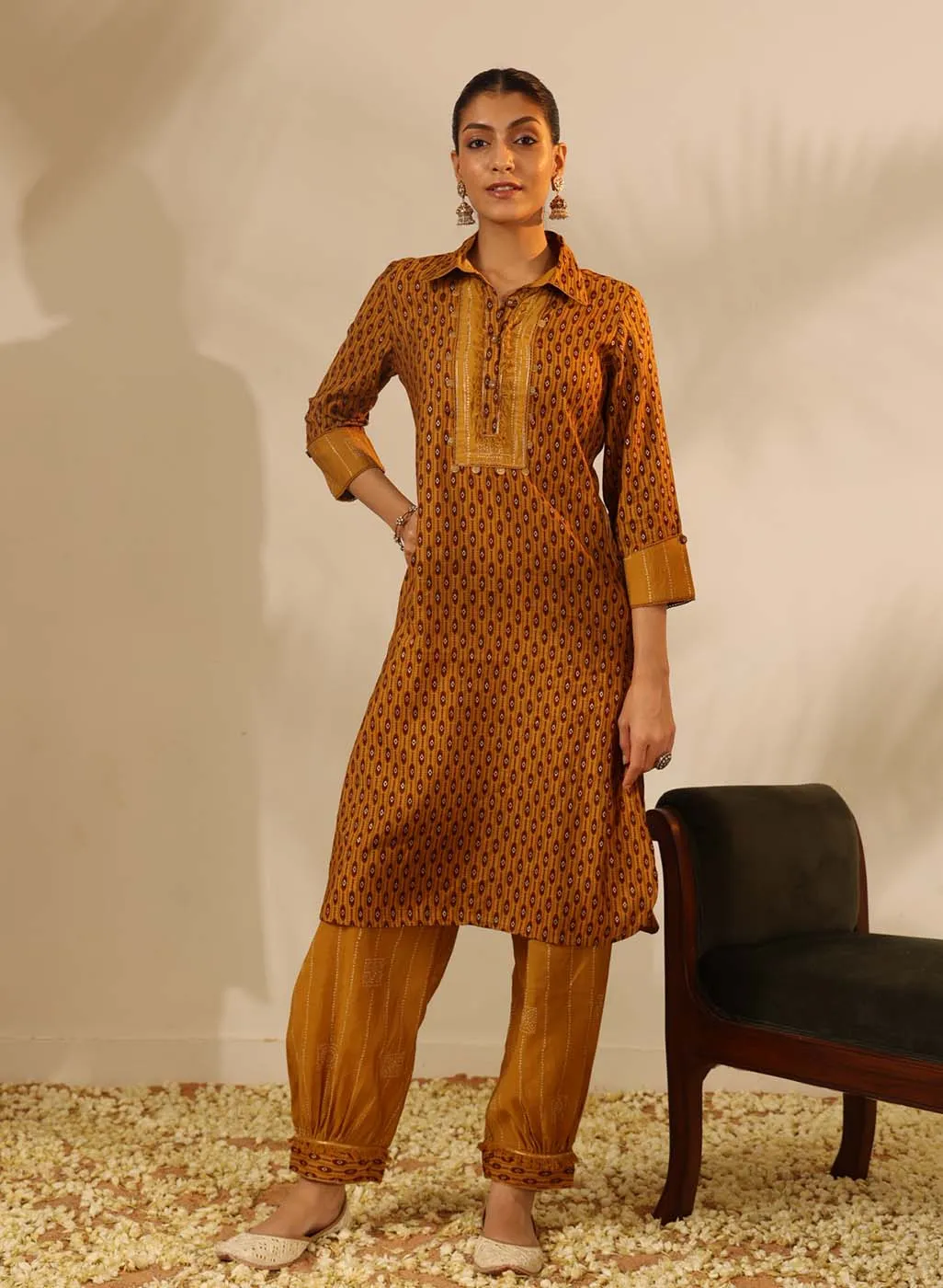 Honey Yellow Collared Straight Kurta