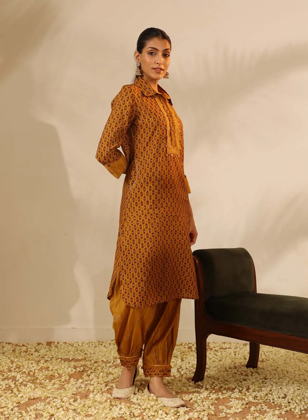 Honey Yellow Collared Straight Kurta