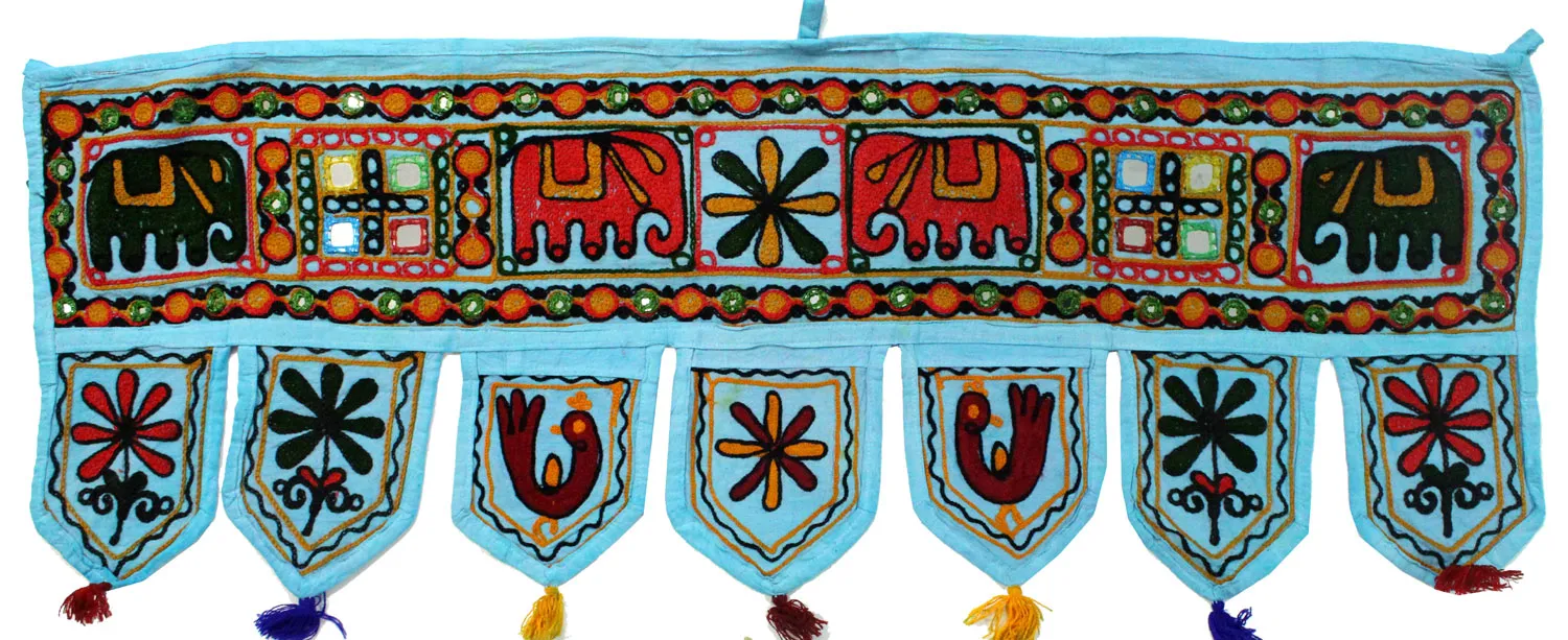 India Wall Door Hanging Toran Indian Tapestry Home Decor (Blue, 34 x 13 inches)