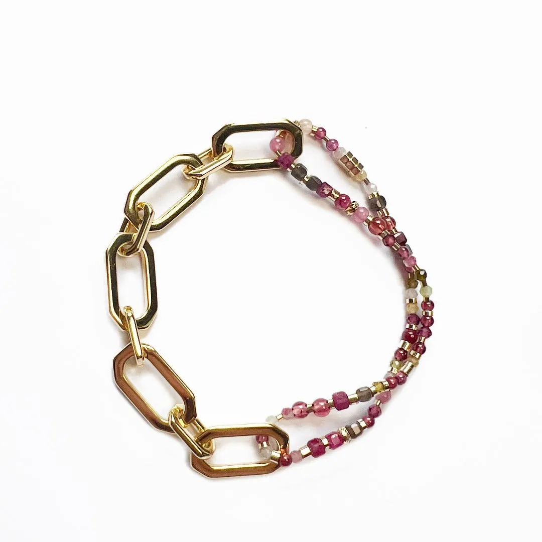 Jade Vine Natural stones fine beads art deco chain bracelet (smoky fuchsia)