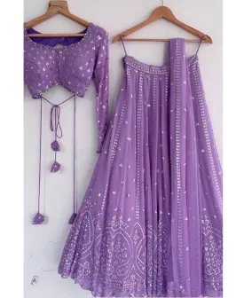 Lavender Color Georgette Sequence Work Party Wear Lehenga choli