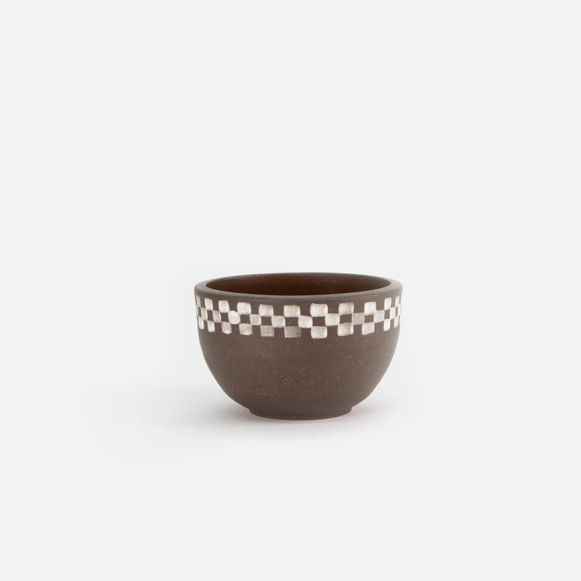 Medium Incense Bowl - 1/2 Check Outside Dark Brown Stoneware