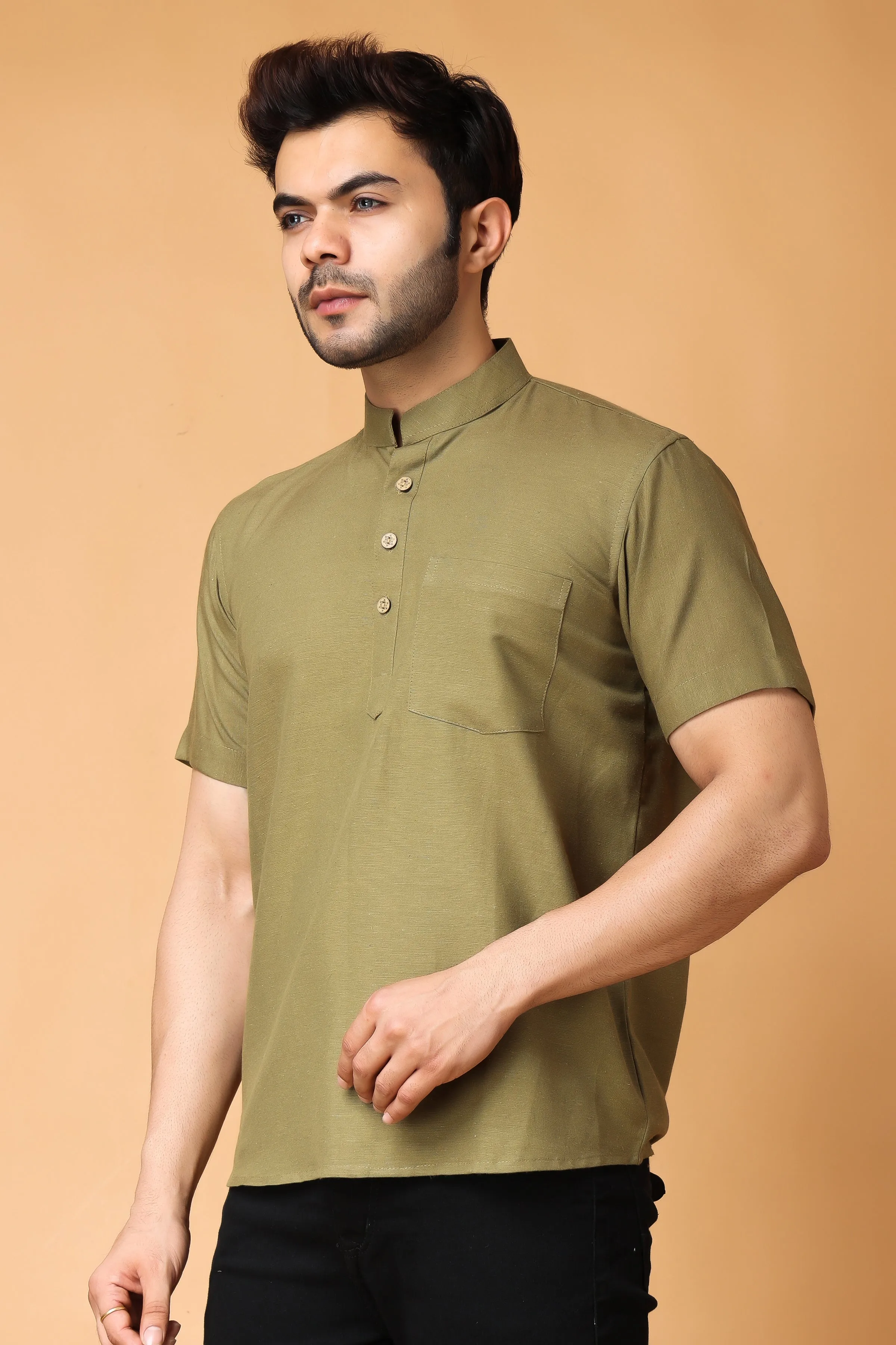 Mellow Olive Linen Short Kurta