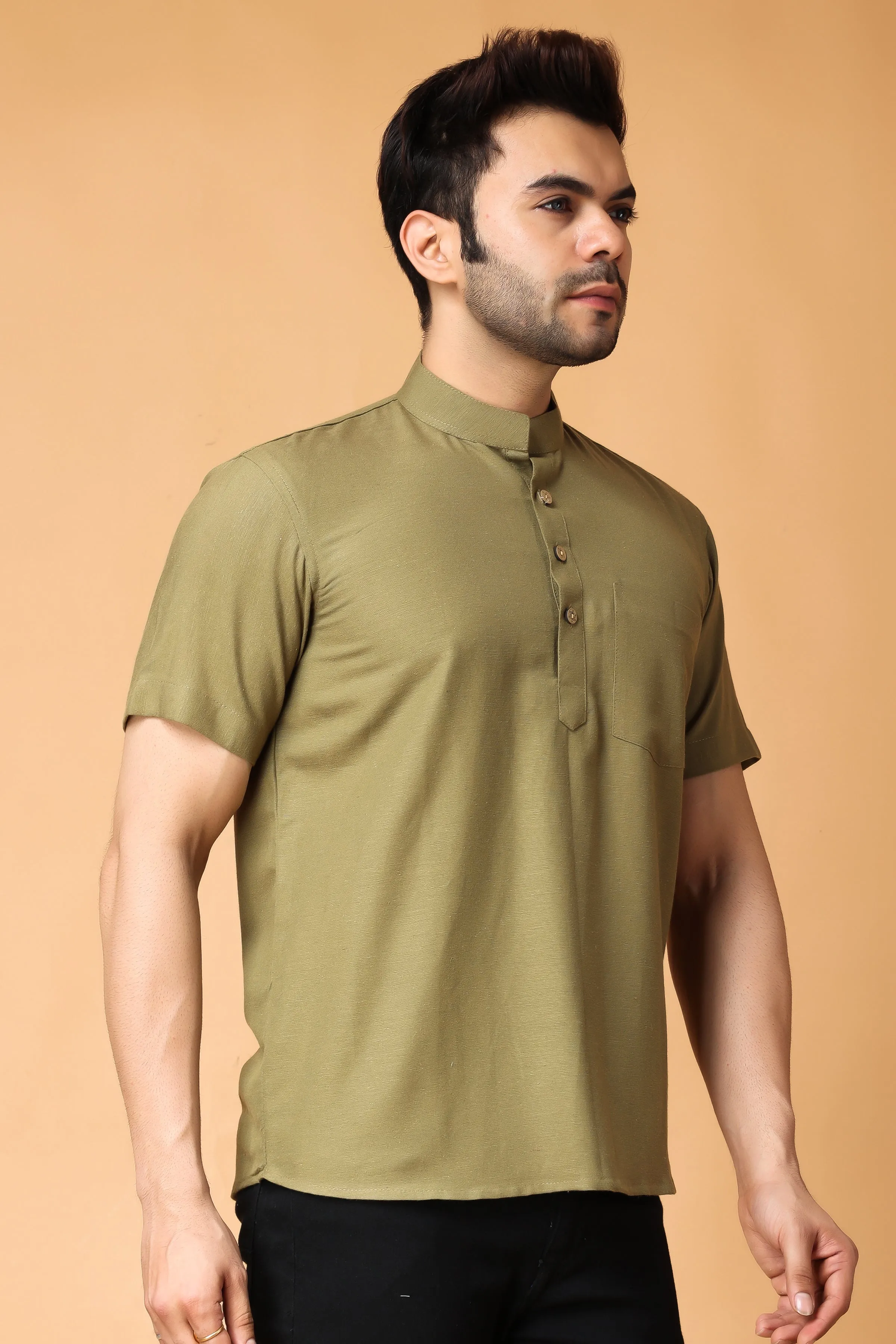 Mellow Olive Linen Short Kurta