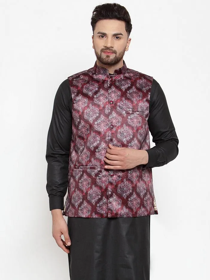 Men Purple Satin Nehru Jacket by Virat Fashions (1pc)