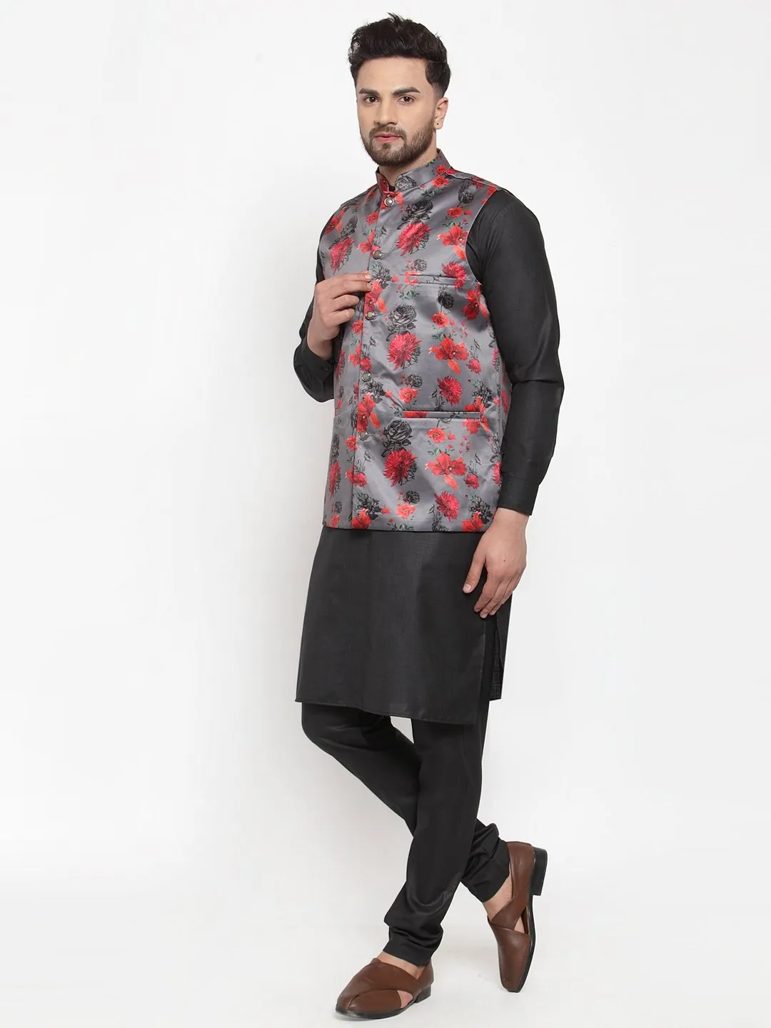 Men Purple Satin Nehru Jacket by Virat Fashions (1pc)