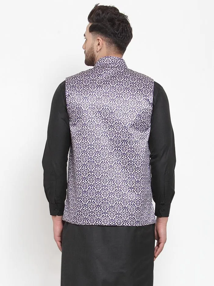 Men Purple Satin Nehru Jacket by Virat Fashions (1pc)