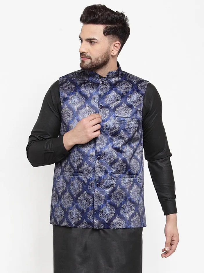 Men Purple Satin Nehru Jacket by Virat Fashions (1pc)