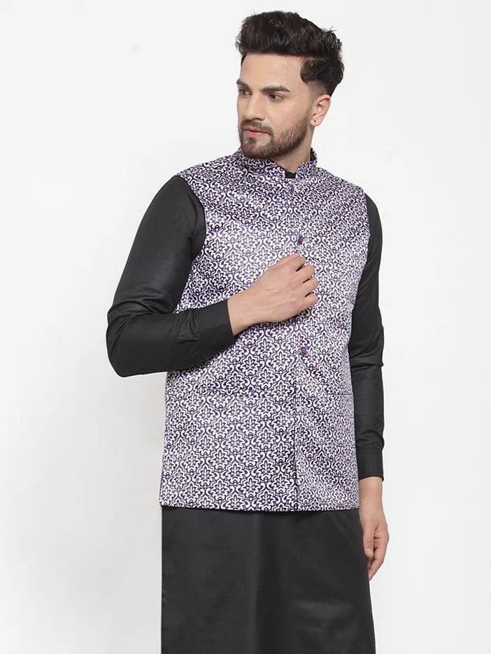 Men Purple Satin Nehru Jacket by Virat Fashions (1pc)