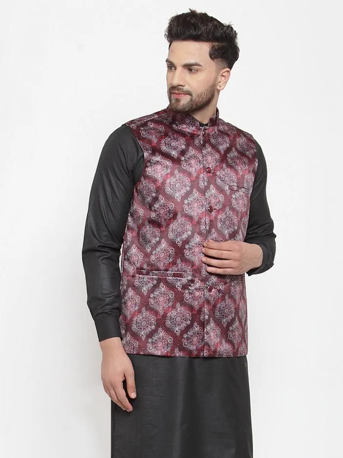 Men Purple Satin Nehru Jacket by Virat Fashions (1pc)