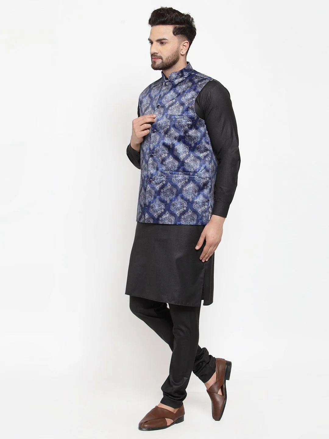 Men Purple Satin Nehru Jacket by Virat Fashions (1pc)