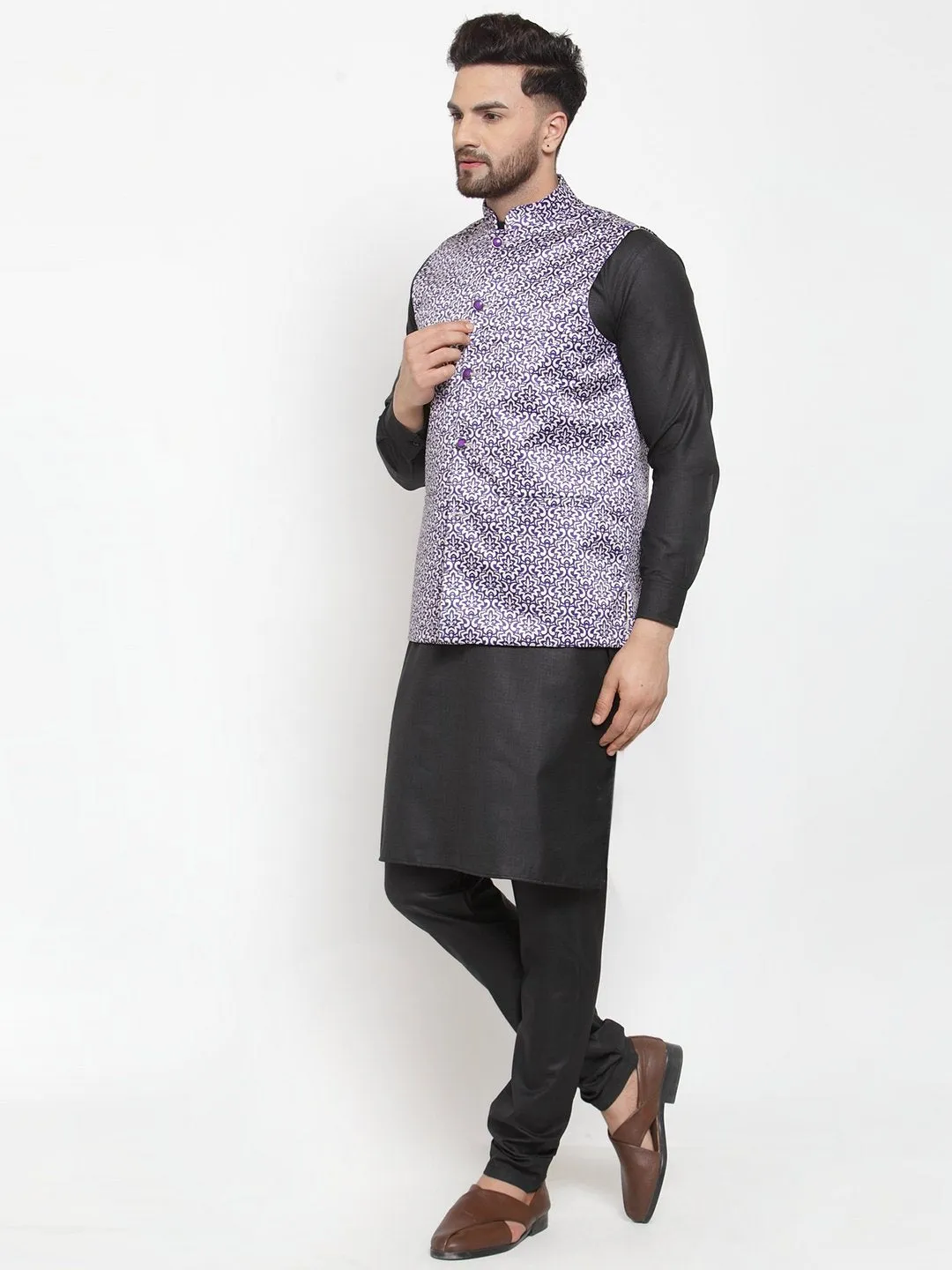 Men Purple Satin Nehru Jacket by Virat Fashions (1pc)