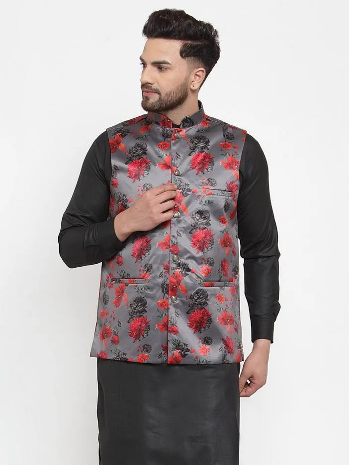 Men Purple Satin Nehru Jacket by Virat Fashions (1pc)