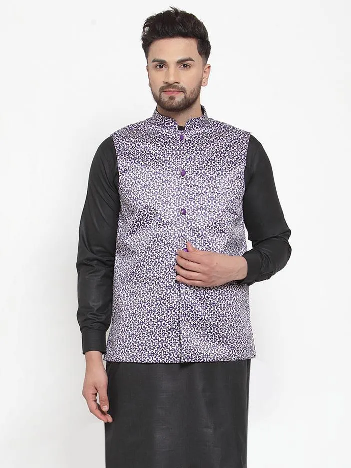 Men Purple Satin Nehru Jacket by Virat Fashions (1pc)