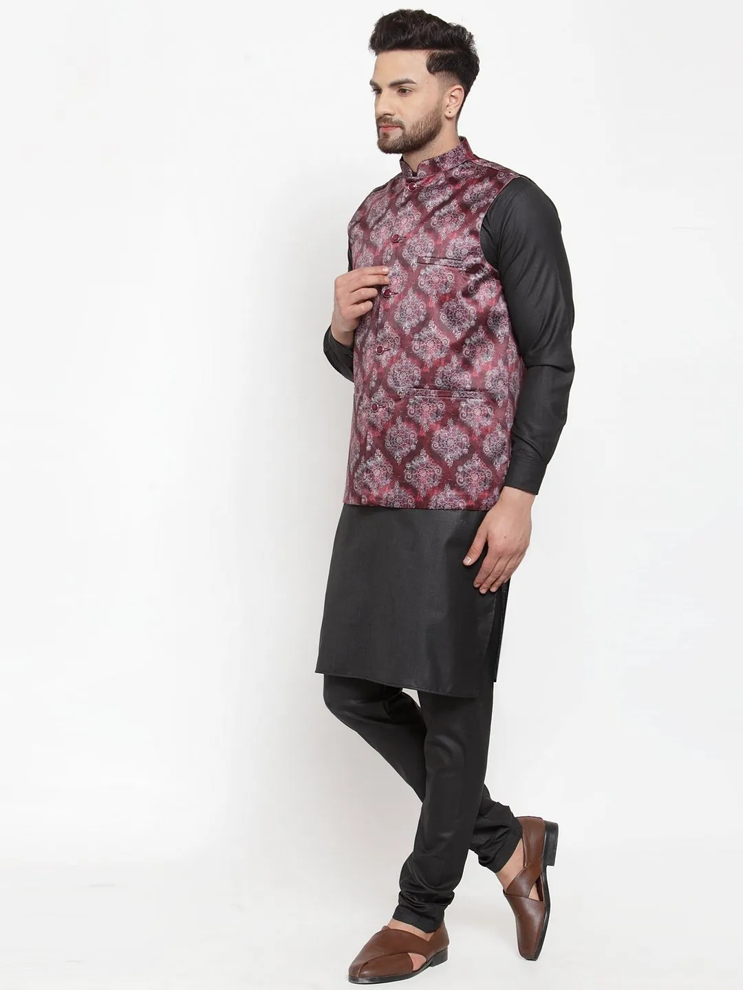 Men Purple Satin Nehru Jacket by Virat Fashions (1pc)